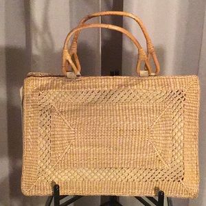 Vintage briefcase straw purse